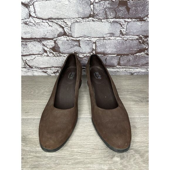 ARCHE Brown Nubuck Brown Leather Slip On Wedge Pumps Shoes Women Sz 40EU/9.5M US - Picture 3 of 16